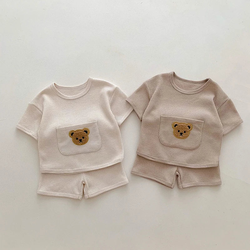 Boucle Bear Waffle Top & Pants Set